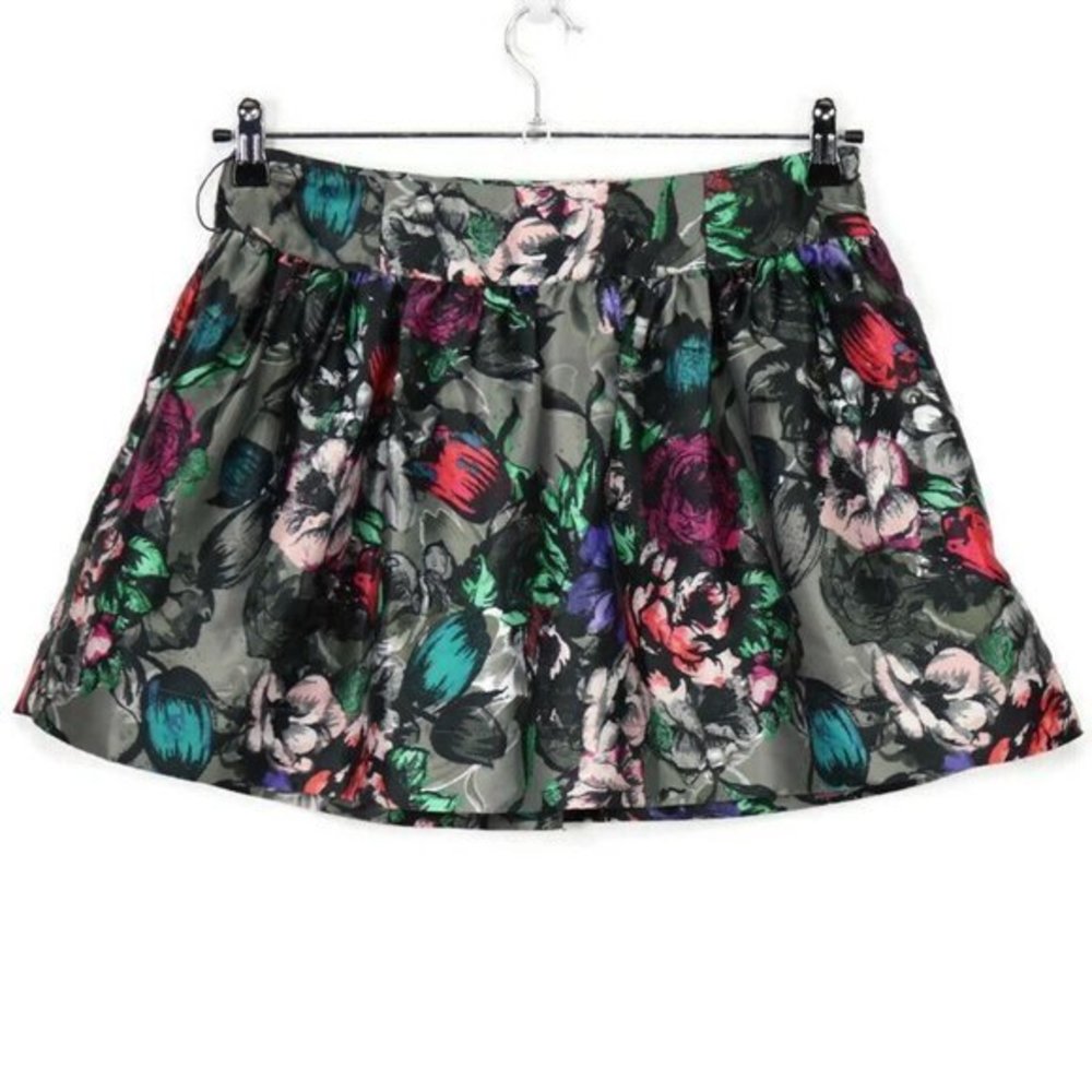 Candie's Satin Mini Skirt Grey‎ Black Pink Red Purple Green Floral 5